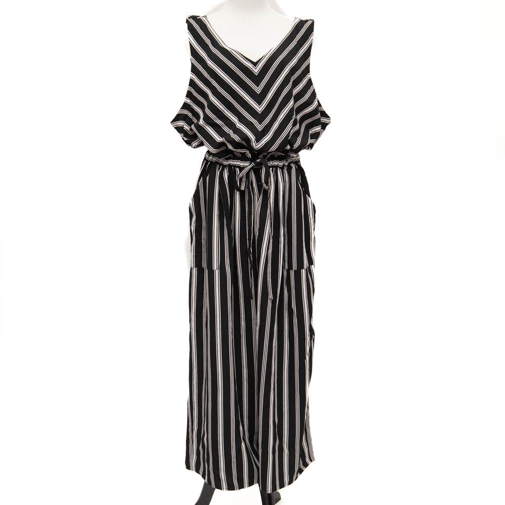 CJ Banks Black White Striped Sleeveless Jumpsuit Plus Size 2X